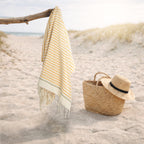 Fouta coton 100x200 BIARRITZ jaune moutarde / tilleul