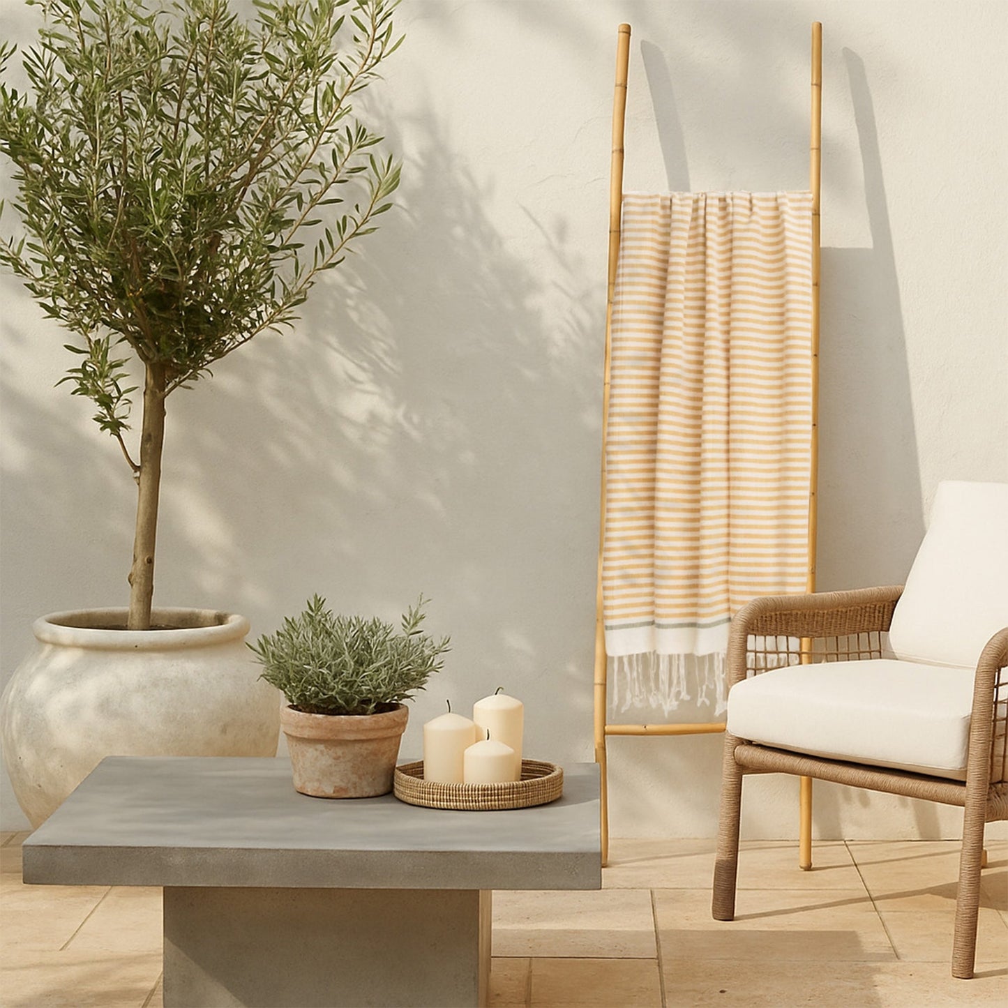 Fouta coton 100x200 BIARRITZ jaune moutarde / tilleul