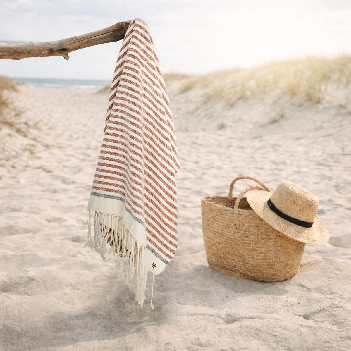 Fouta coton 100x200 BIARRITZ tomette / taupe