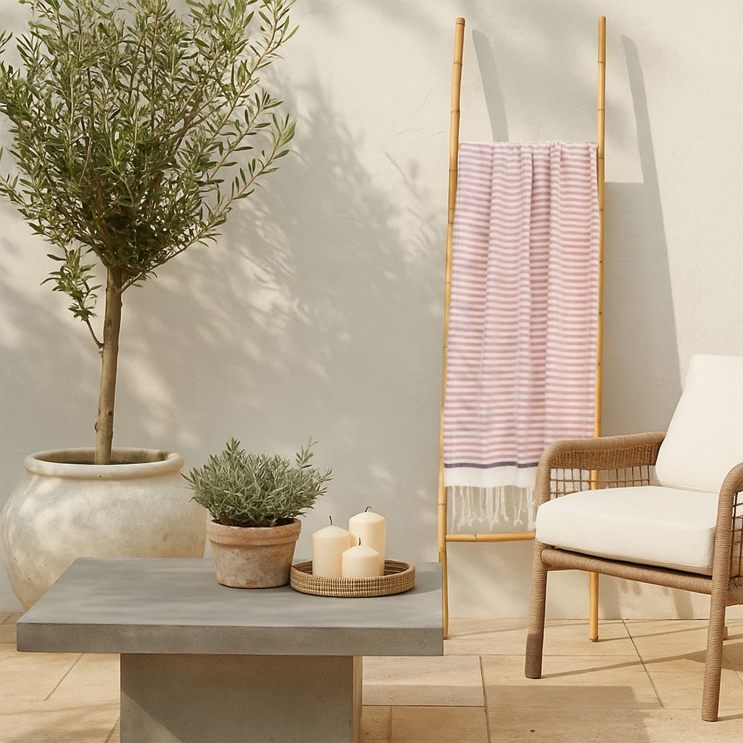 Fouta coton 100x200 BIARRITZ rose poudré / prune