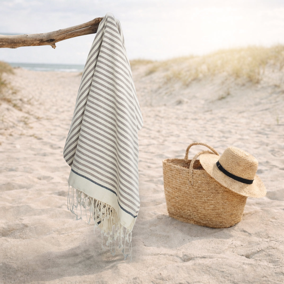 Fouta coton 100x200 BIARRITZ taupe / denim