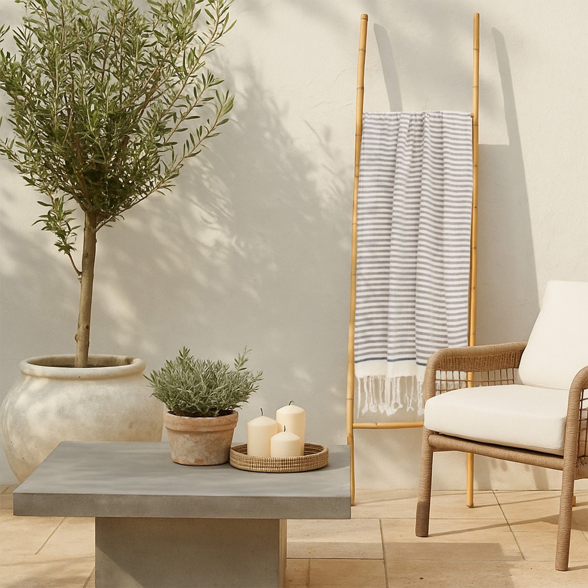 Fouta coton 100x200 BIARRITZ taupe / denim