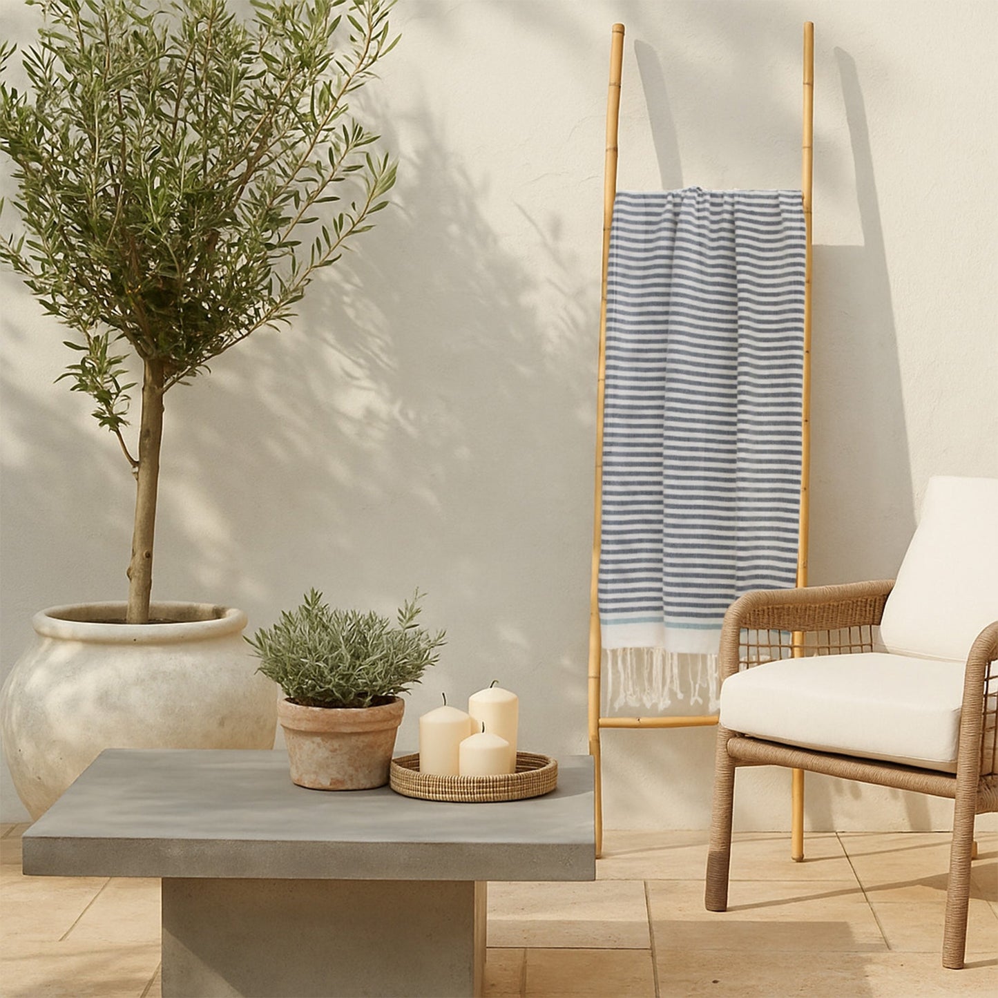 Fouta coton 100x200 BIARRITZ denim / vert d'eau