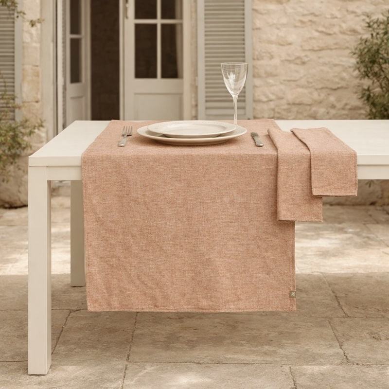 Chemin de table + 4 serviettes coton 50x150 COLETTE - rouge tomette