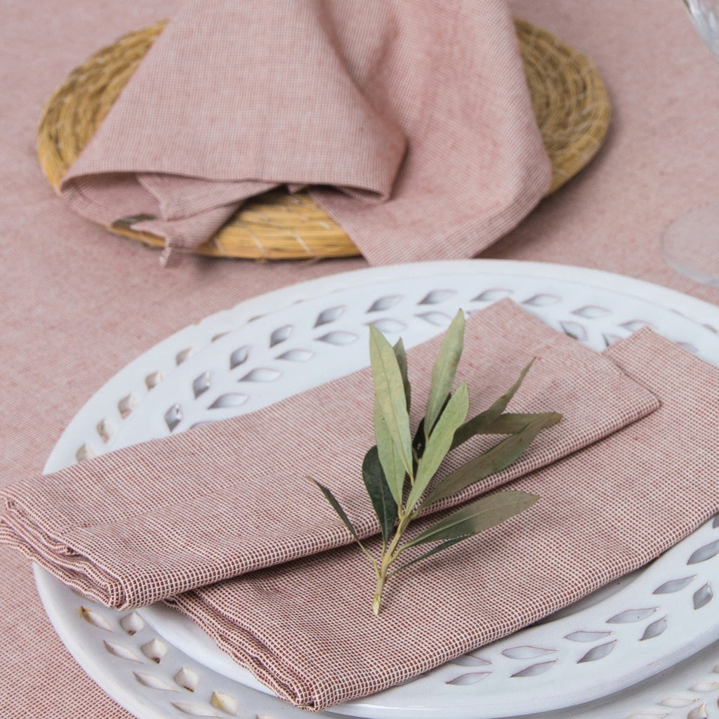 Chemin de table + 4 serviettes coton 50x150 COLETTE - rouge tomette