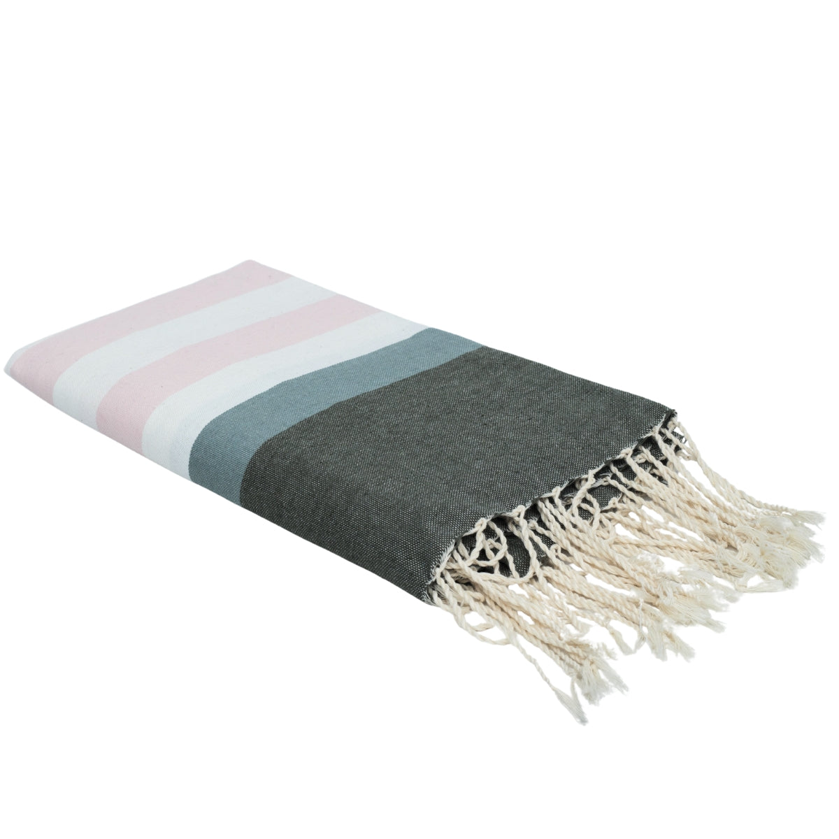 Fouta tricolore coton 100x200 ARCACHON rose pâle / sauge / kaki