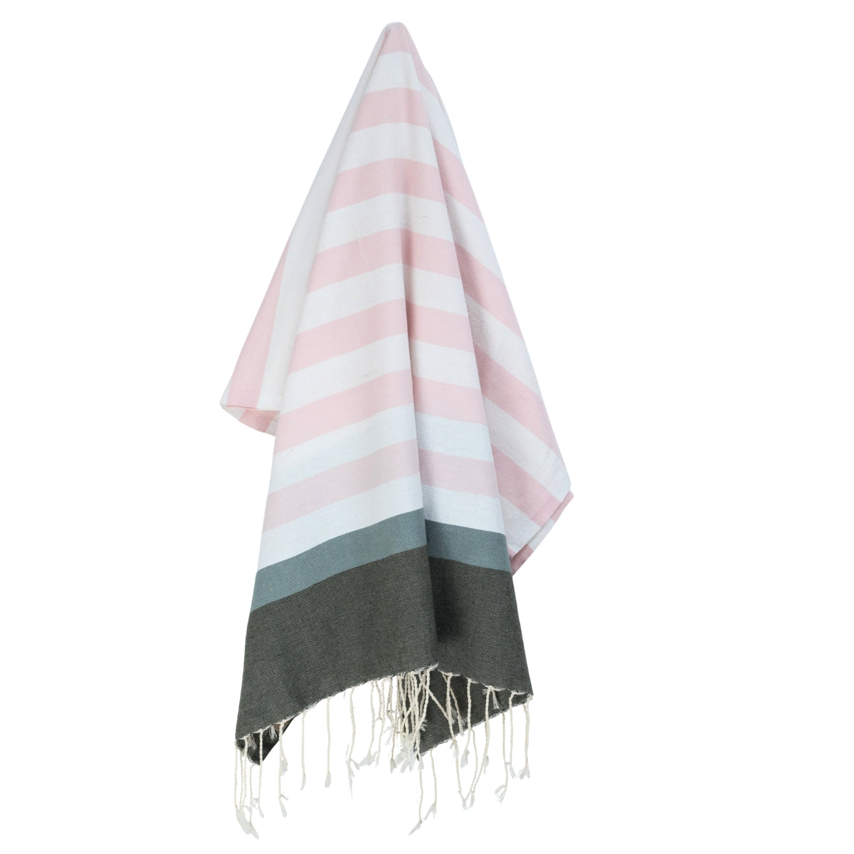 Fouta tricolore coton 100x200 ARCACHON rose pâle / sauge / kaki