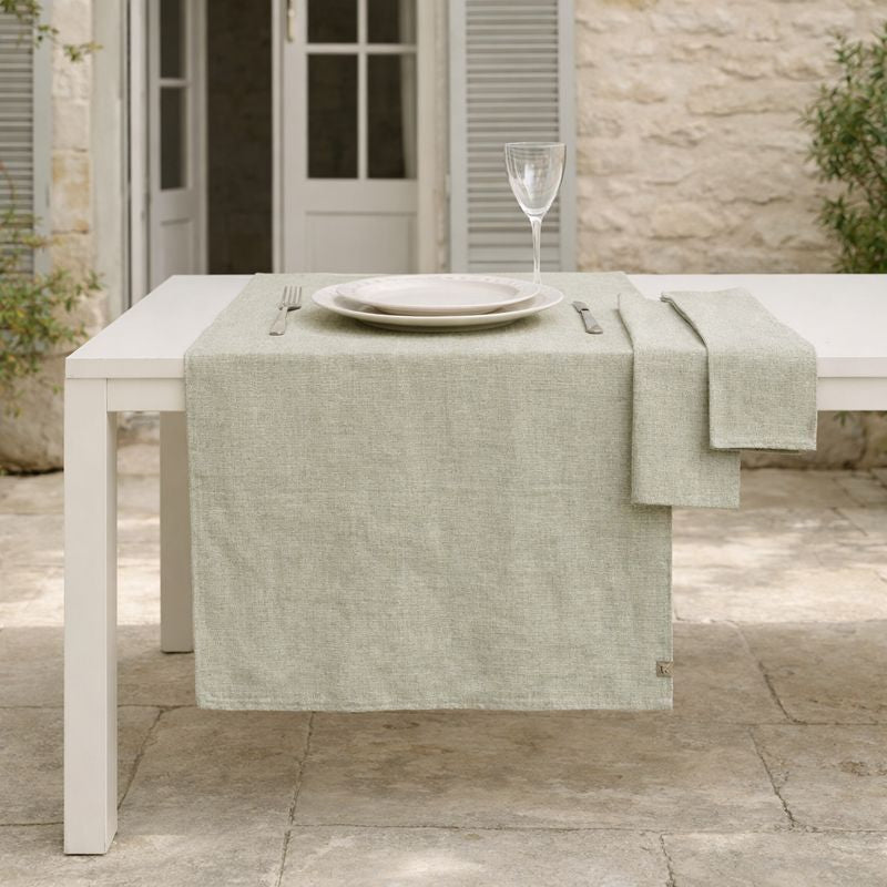 Chemin de table + 4 serviettes coton 50x150 COLETTE - vert olive