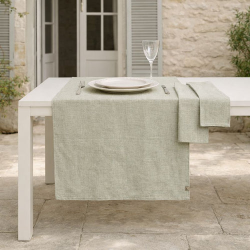 Chemin de table + 4 serviettes coton 50x150 COLETTE - vert olive