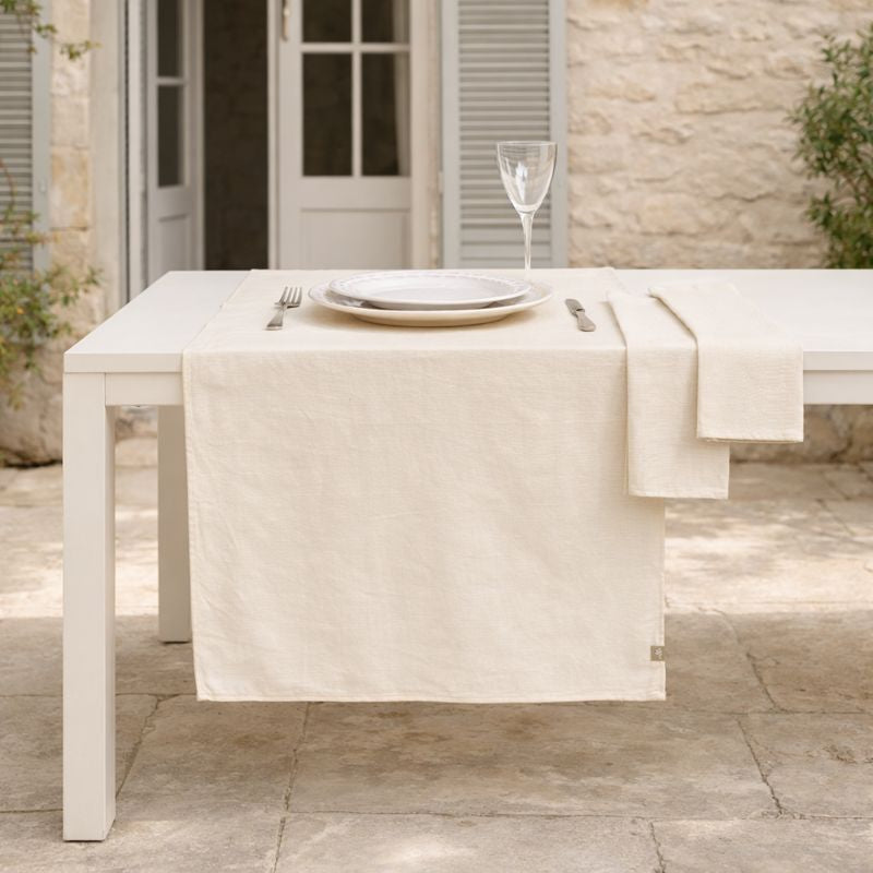 Chemin de table + 4 serviettes coton 50x150 COLETTE - taupe clair