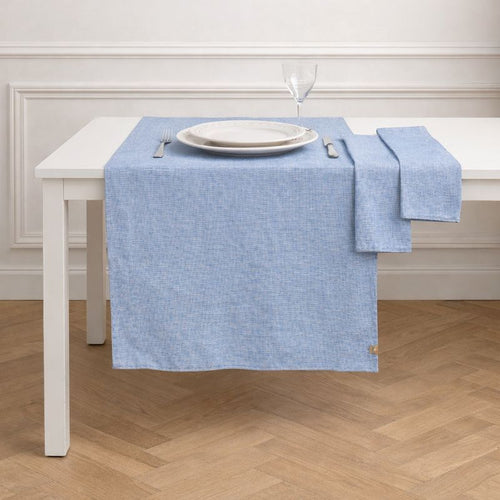 Chemin de table + 4 serviettes coton 50x150 COLETTE - bleu grec