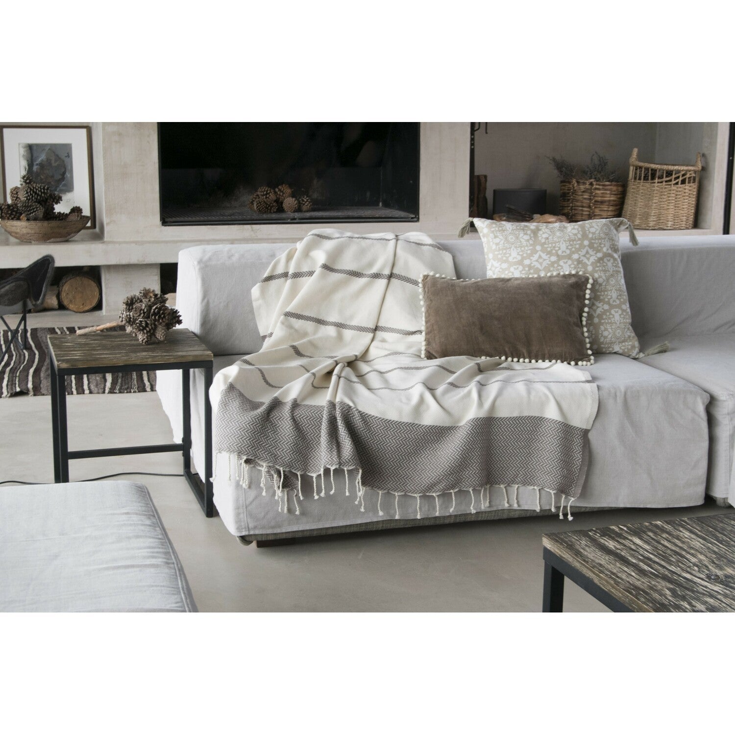 Plaid coton taupe LIV    febronie.com