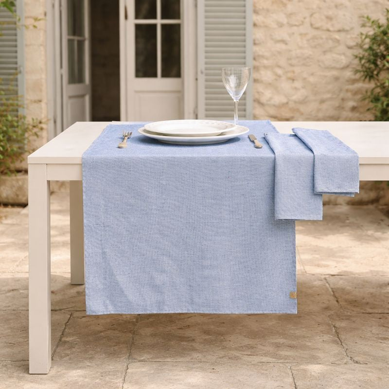 Chemin de table coton 50x150 COLETTE - bleu grec