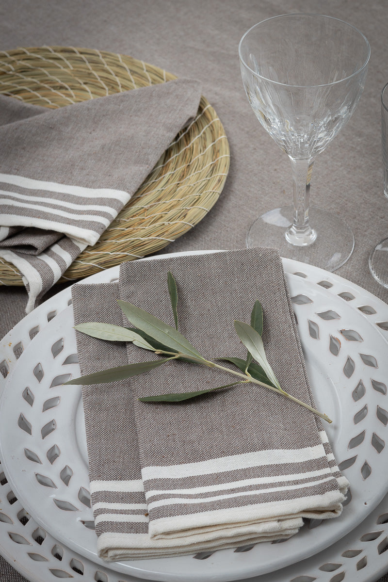 Nappe + 8 serviettes coton 180x350 MAHDIA - taupe
